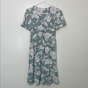 Monteau Los Angeles Green Floral Botton Front Midi Dress • Medium